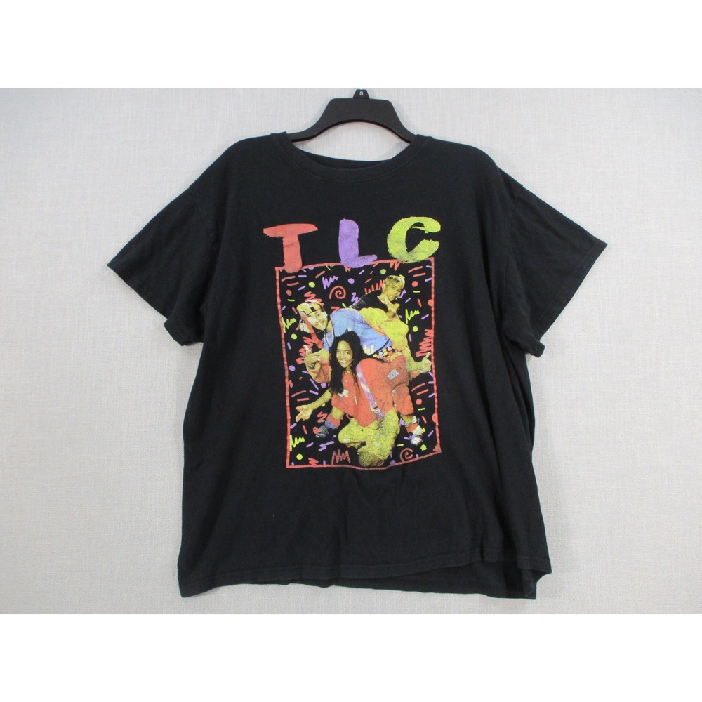 TLC Graphic T-Shirt Black Short Sleeve 90s R&B Music Band Tee Womens l
